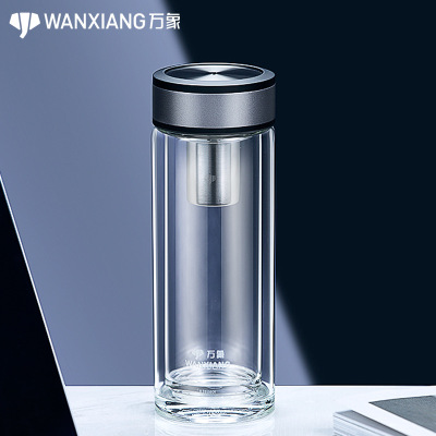 Vientiane Double-Layer Glass Tea Cup Tea Filtering Large Capacity Glass Clear with Cover Car Water Cup V199l