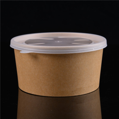 Disposable Paper Bowl Lunch Box Kraft Paper Soup Bucket round to-Go Box with Lid Take-out Box Packaging Bowl Soup Bowl