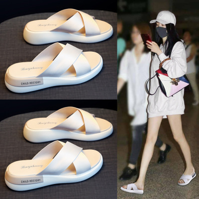 Ruoji Slippers Women's Summer Wear Platform Wedge Ladies' Sandals 2021 New Leisure Semi-Slippers Beach