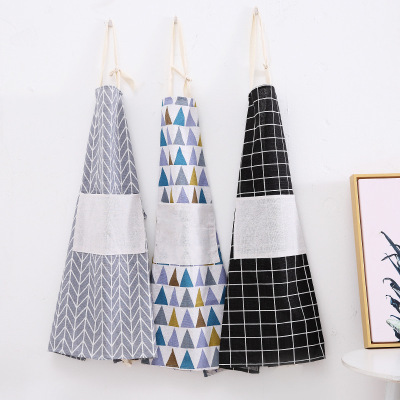 Self-Produced and Self-Sold Nordic Style Kitchen Cotton Linen Apron Oil-Proof Anti-Fouling Cooking Protective Clothing Female Customizable Logo
