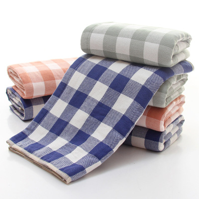 Yiwu Good Goods Japanese Style Plaid Gauze Cotton Towel Adult Face Towel Absorbent Lint-Free Towel