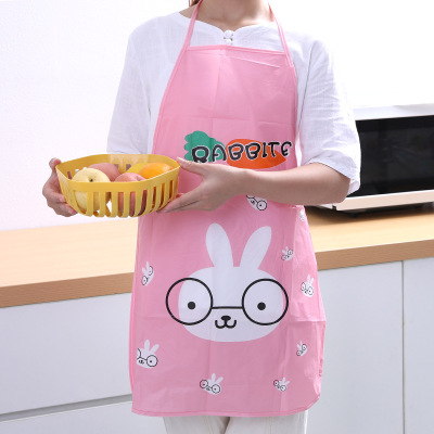 Cute Cartoon Household Apron Kitchen Waterproof Oil-Proof Cooking Apron PVC Lightweight Breathable Household Apron