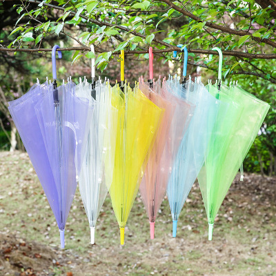 Creative PVC Transparent Umbrella Custom Logo Disposable Ring Umbrella Wholesale 8-Bone Color Straight Handle Long Umbrella