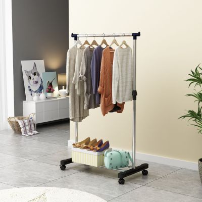 Factory Direct Sales Stainless Steel Double Rod Elevating Drying Racks Floor Hanger Stretchable Clothes Airing Rack