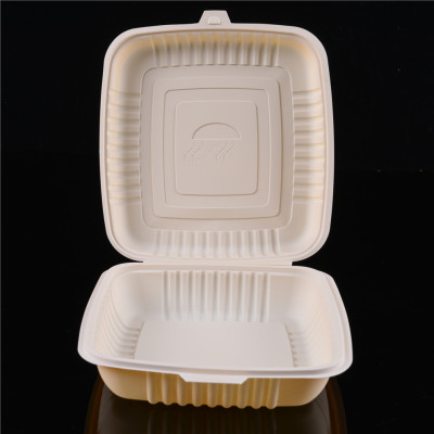 Disposable Degradable Environmental Protection Lunch Box Barbecue Fried Dumplings Rectangular to-Go Box Paper Box Takeaway Fast Food Snack Box