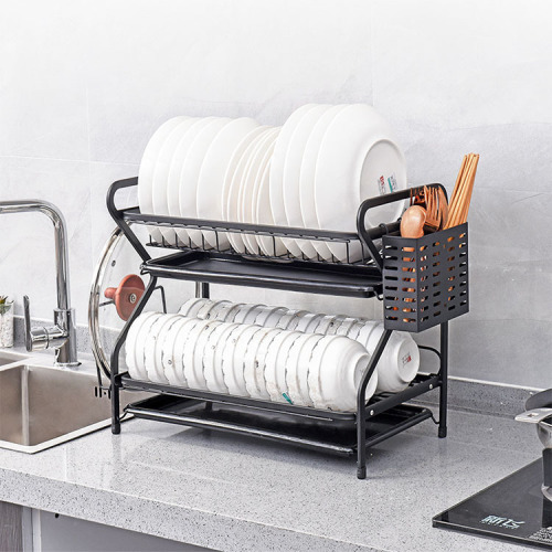 Dish Draining Rack Kitchen Tableware Storage Rack Household Multi-Functional Double-Layer Pot Lid Tableware Rack Storage Rack