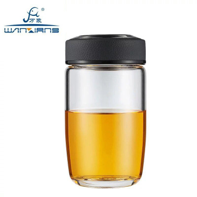 Vientiane Glass Single Layer Box with Cover Business Office Tea Cup Clear Water Cup Portable Male Ladies Tea Cup U66