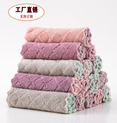Factory Direct Supply Coral Fleece Dishcloth Department Store Double-Sided Rag Kitchen Absorbent Scouring Pad Table Cleaning Kitchenware Cleaning Cloth