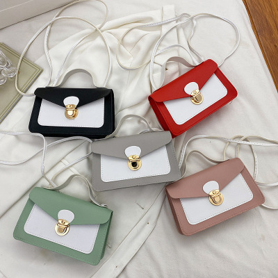 Cross-Border Wholesale Women's Single Shoulder Contrast Color Small Square Bag 2021 Summer and Autumn New Collection Personalized Crossbody Single Shoulder Mobile Phone Coin Purse