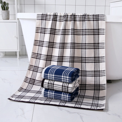 Yiwu Good Goods Adult Bath Towel Pure Cotton Japanese Style Plaid Bath Towel Couple Gift Set Bath Towel