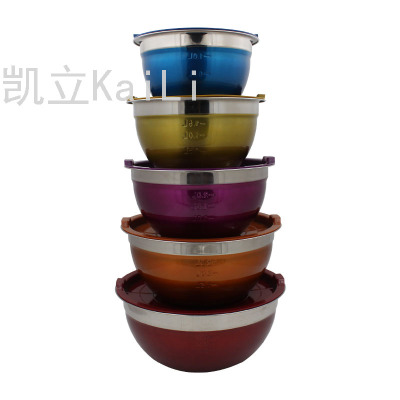 Stainless Steel Deepening Thickening Splash-Proof Color with Lid Salad Bowl Stirring and Killing Cream Basin Baking at Home Washing Basin
