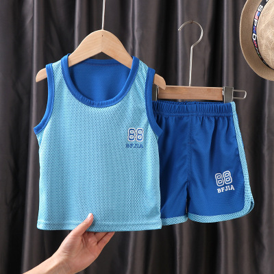 Children's Vest Suit Summer Sports and Leisure Breathable Sweat Absorbing Sleeveless Shorts Outdoor Comfortable Clothes for Boys Basketball Wear