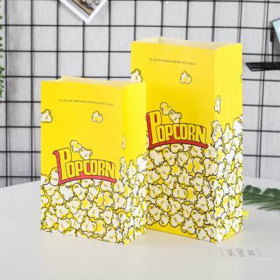 Spot Oil-Proof Popcorn Paper Bag Food Grade Kraft Paper Coated Square Bottom Bag Can Be Customized with Printed Logo