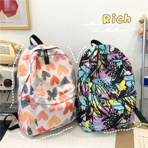schoolbag female ins korean style mori style junior high school student girls backpack high school and college student graffiti color matching lightweight backpack