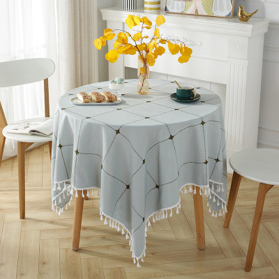 Cross-Border Nordic Ins New round Tablecloth Tassel Large Plaid round Picnic Table Fabric Cotton Linen Tablecloth in Stock Wholesale