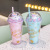 Korean Cartoon Plastic Cup Cute Unicorn Student Straw Cup Girl Heart Girl Drinking Bottle Double Layer Ice Water Cup