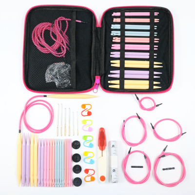 Crochet Sweater Knitting Tool Sweater Ring Needle Plastic Detachable Change Rope 42pcs Cyclic Knitting Needle with Accessory Bag