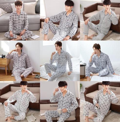 new pajamas men‘s spring， autumn and winter new long-sleeved trousers cardigan lapel suit knitted cotton casual home wear