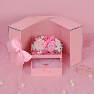 High-End Double Door Necklace Rose Soap Flower Gift Box Customized Qixi Valentine's Day Birthday Jewelry Gift Box