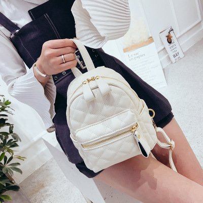 Summer Small Backpack Female Fresh Casual All-Match Embroidery Thread Rhombus Backpack Female Student Small Bookbag
