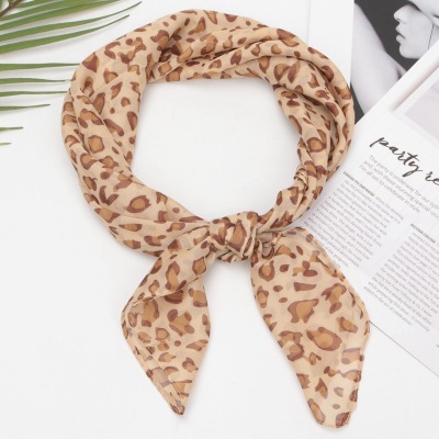 Fashion Leopard Print Scarf Women's Chiffon Soft Small Square Towel European  Leopard Print Scarf  Decorative Scarf