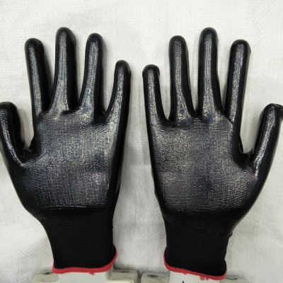 Manufacturer 35G Black Veil Nitrile Labor Protection Gloves Dingjing Work Work Half Glue Thirteen Needle Nylon Gloves Printing