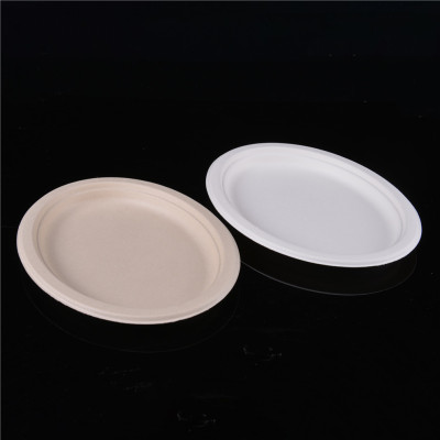 Disposable round Paper Pallet High Quality Sugarcane Pulp Natural Degradable White Wood Color Food Cake Barbecue Plate