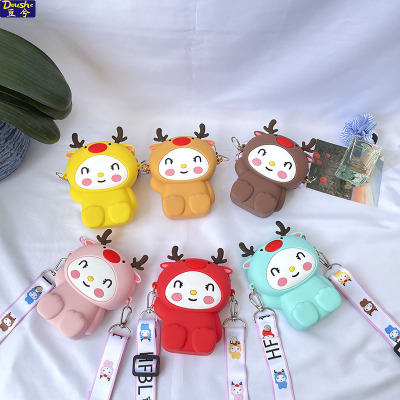 New Cartoon Cute Silicone Rich Deer Student Change Card Holder Girl Storage Mini Messenger Bag Ins Style