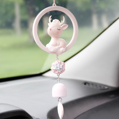 2021 New Car Pendant All the Way Safe Car Rearview Mirror Hangings Cute Deer Pendant Car Interior Ornaments Female