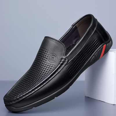 2021 Summer Simplicity Men's Casual Leather Sandals Male Slip-on Hollowed-out Black Driving Shoes Genuine Leather Doug Shoes Male