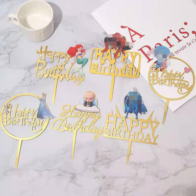 Acrylic Color Cake Inserting Card Cross-Border Cartoon Characters Party Banquet Decoration Baking Dessert Plug-in