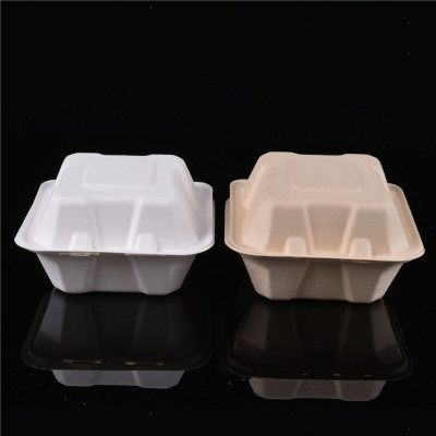 Disposable Rectangular Pulp Lunch Boxes Lunch Box Fast Food Box Commercial to-Go Box with Lid Light Food Environmentally Friendly and Degradable