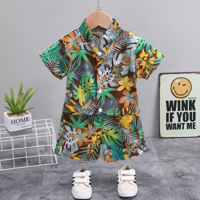 Children's Clothing Wholesale New Boys' Summer Short Sleeve Shirt Suit Beach Fashion Children's Baby Summer Clothing Two-Piece Suit