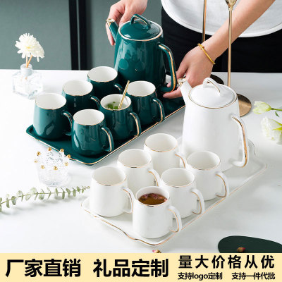 Painting Golden Ceramic Water Pitcher Heat-Resistant Tea Set Simple Drinking Ware Tray Set Gift Giving Presents Gift Box