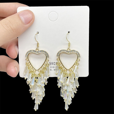 Exaggerated Earrings for Women High Class Elegant Heart-Shaped All-Matching Long Tassel Earrings Trendy Crystal Earrings Eardrops