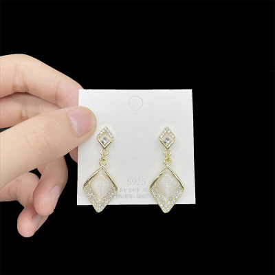 to Make round Face Thin-Looked Eardrops Korean Geometric Diamond Earrings Trendy Graceful Online Influencer Hot Petite Earrings