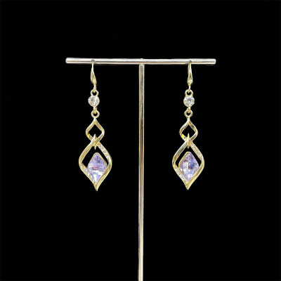 Trendy Rhombus Blue Crystal Earrings Female Korean Temperament Long Rhinestone-Encrusted Summer Geometric Online Influencer Earrings