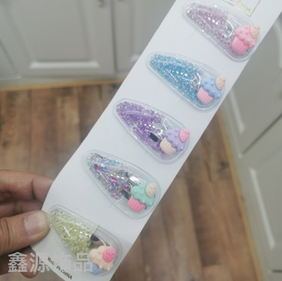 Korean-Style Colorful Quicksand Rhinestone Transparent Children's Fruit Barrettes Side Clip Cute Ice Cream Unicorn BB Clip Bang Clip