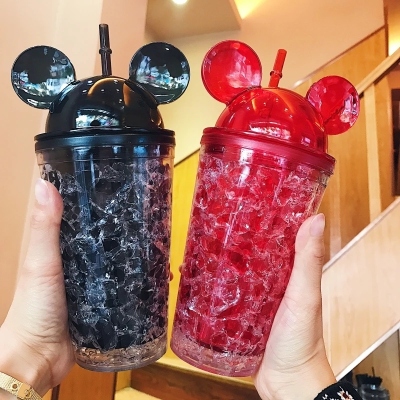 Plastic Cup Creative Cartoon Double Plastic Straw Cup Summer Fashion PS Ice Cup Wholesale Custom Logo