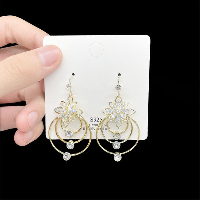 Geometric Ice Zircon Earrings Female Exaggerated Temperamental Atmospheric 925 Silver Earrings Exquisite Circle Earrings