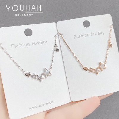 Korean Style Fashion Five-Pointed Star Necklace Women's Gold-Plated Shell Clavicle Chain Niche Design Light Luxury Necklace Jewelry Fashion