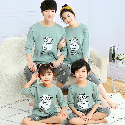 Children's Pajamas Spring and Summer Cotton Boys and Girls Air Conditioning Clothes Thin Homewear Kit VII Eight Sleeves Middle and Big Children's Underwear