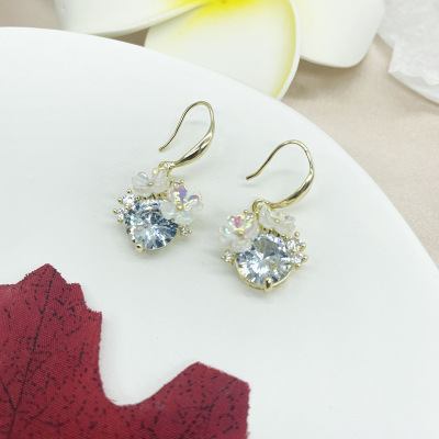 New Refined and Simple Zircon Ball Shiny Earrings French Elegance Advanced Simple Ins Cold Ornament