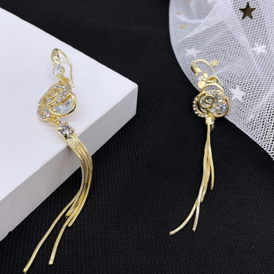 Long Fringe Earrings Super Girl Sweet Instafamous Hot Sale Camellia Sterling Silver Needle Earrings