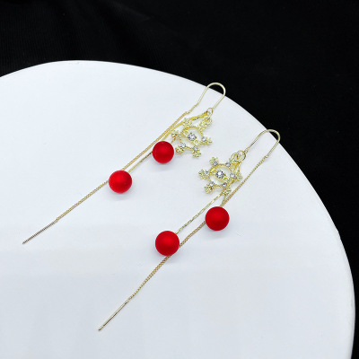 Long Tassel Snowflake EAR Thread Earrings Super Fairy Fashion Temperament Red Pearl Earrings for Women