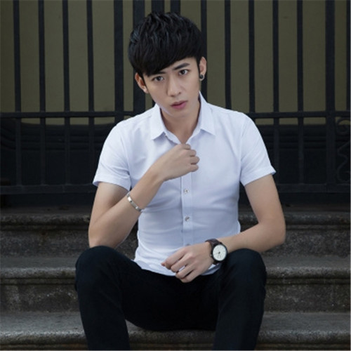 summer white shirt men‘s solid color short-sleeved shirt men‘s youth slim fit business men‘s one-piece delivery