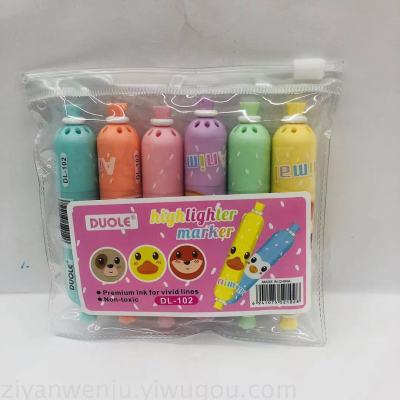 Mini Double-Headed Sausage Glitter Fluorescent Pen 6-Color Suit Key Marker Children's Color Graffiti Pen