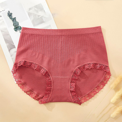 Women's Underwear 2021 New Exquisite Lace Sexy One-Piece Seamless Cotton Underwear Mid-Waist Elastic Briefs