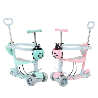 Children's Scooter Can Be Pushed and Seated Three-in-One Multifunctional Walker Car Boys and Girls Flashing Wheel Five-in-One Bicycle