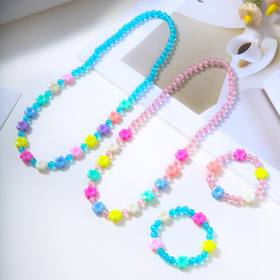 Acrylic Colorful Beads Children's Necklace Set Cartoon Candy Color round Flower Girl Bracelet and Necklace Set
